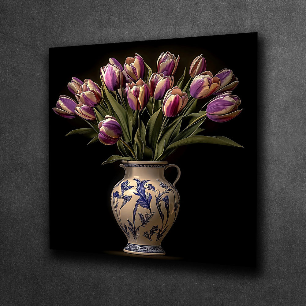 Purple Tulips in Ceramic Grace
