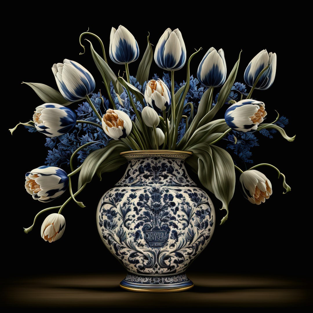 Tulip Elegance in Delft Blue Vase I