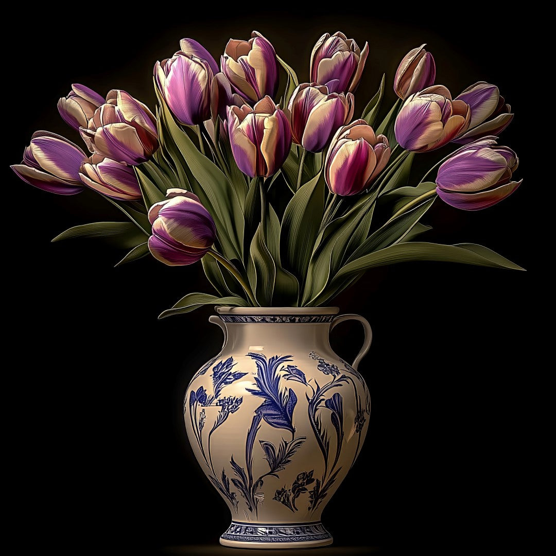 Purple Tulips in Ceramic Grace
