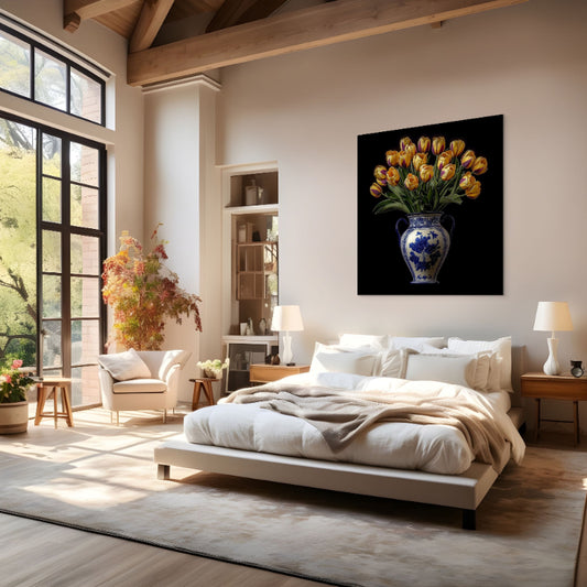 Golden Bloom in Delft Blue