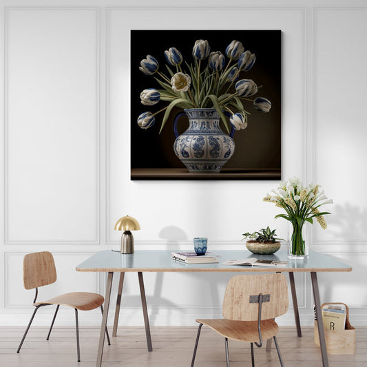 Tulip Elegance in Delft Blue Vase III