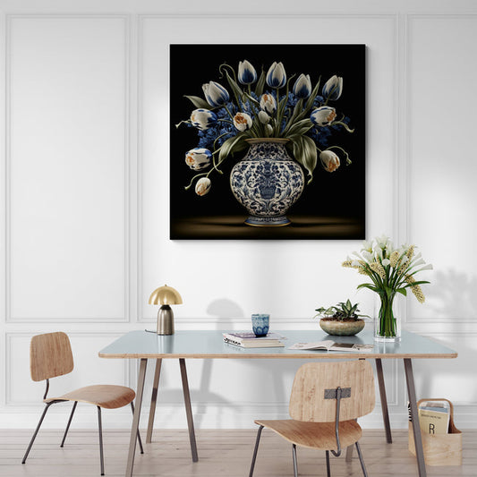 Tulip Elegance in Delft Blue Vase I