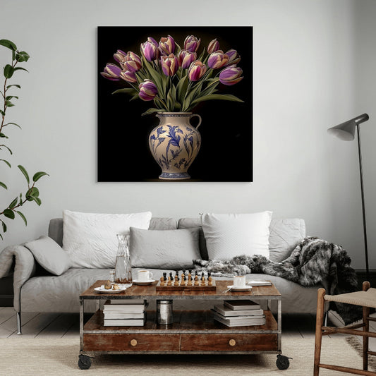 Purple Tulips in Ceramic Grace