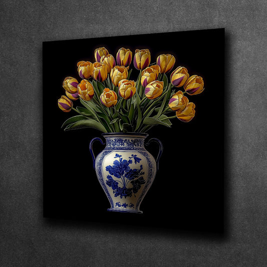 Golden Bloom in Delft Blue