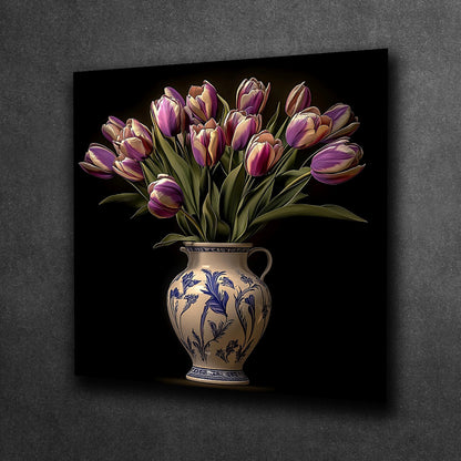 Purple Tulips in Ceramic Grace