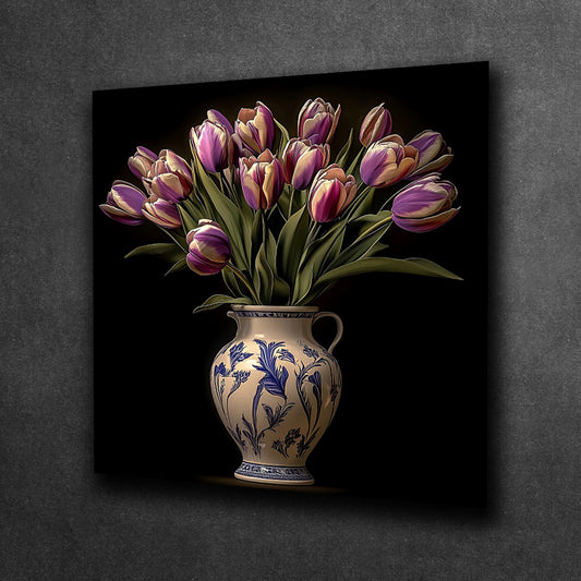 Purple Tulips in Ceramic Grace