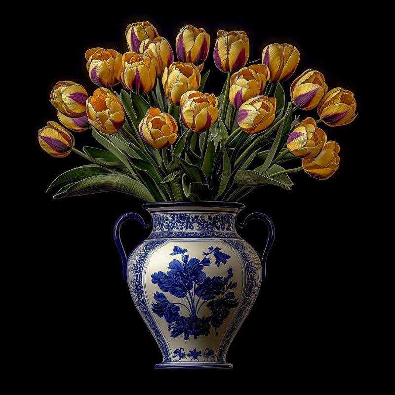Golden Bloom in Delft Blue