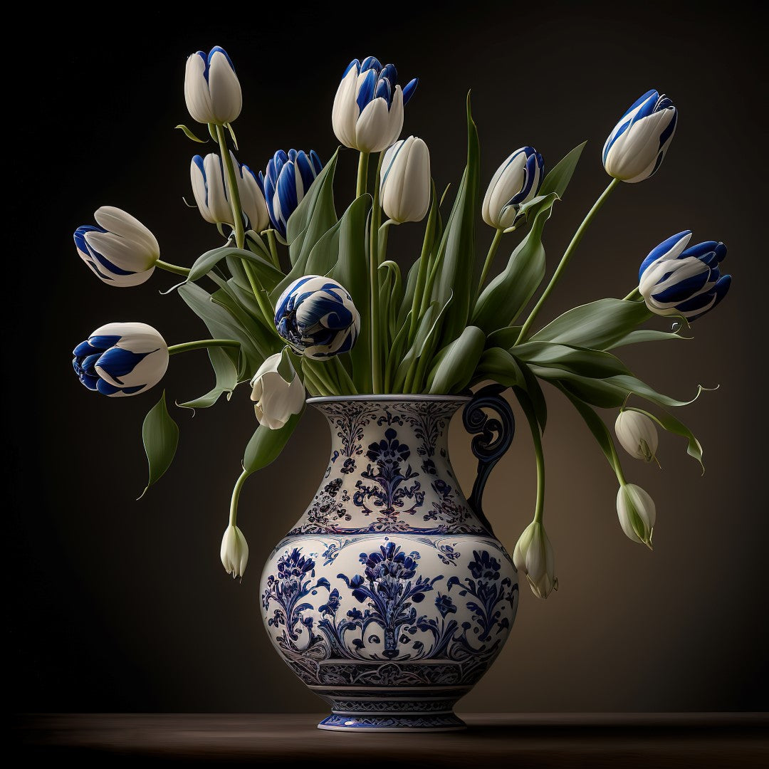Tulip Elegance in Delft Blue Vase II