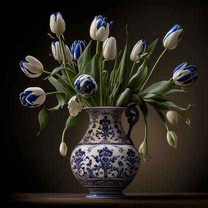 Tulip Elegance in Delft Blue Vase II