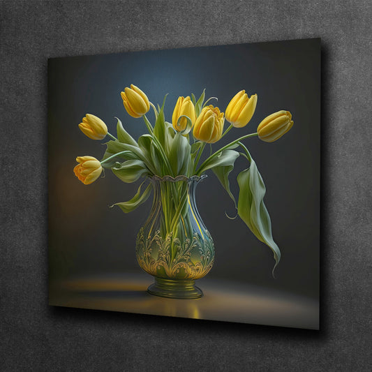 Yellow Tulips in an Elegant Vase