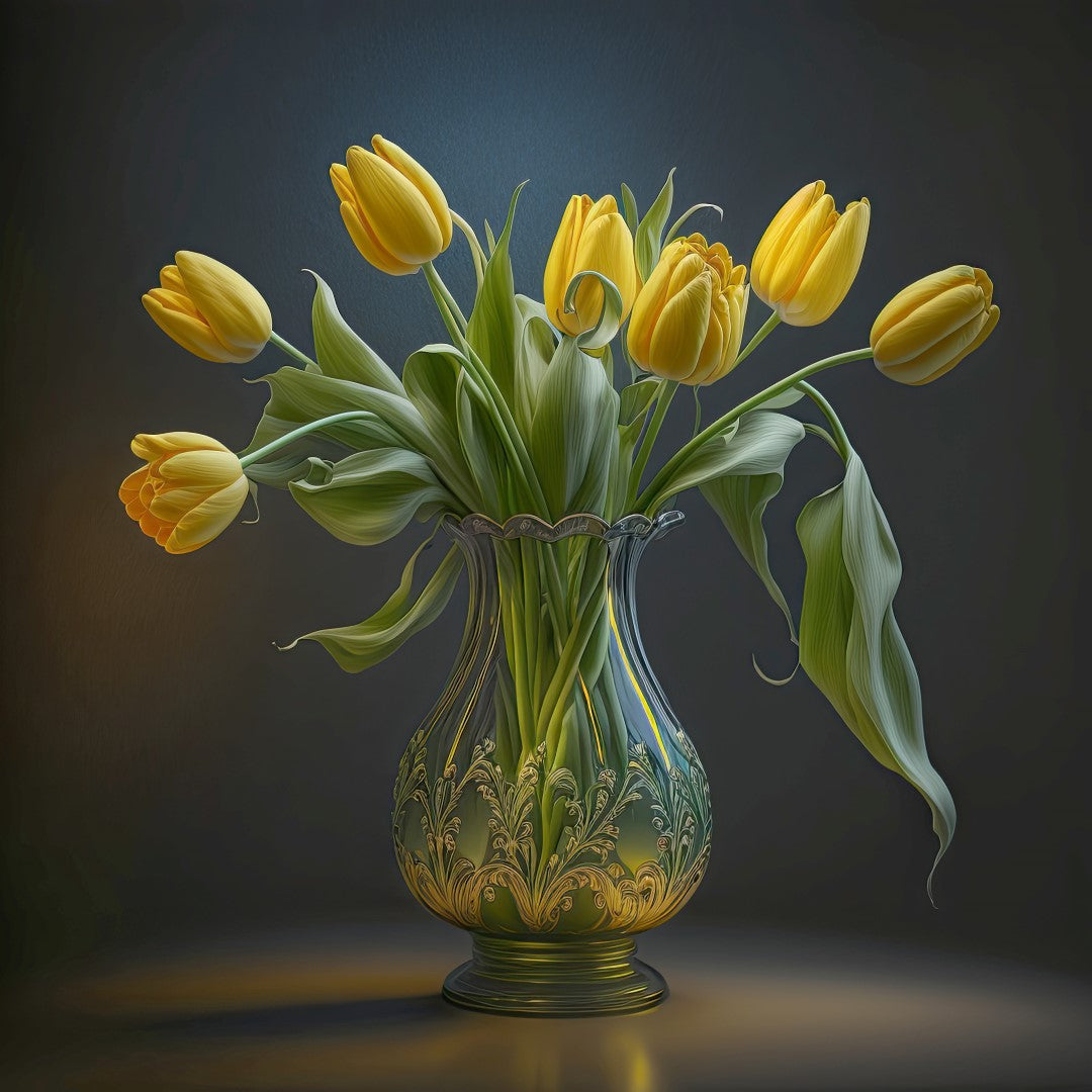 Yellow Tulips in an Elegant Vase