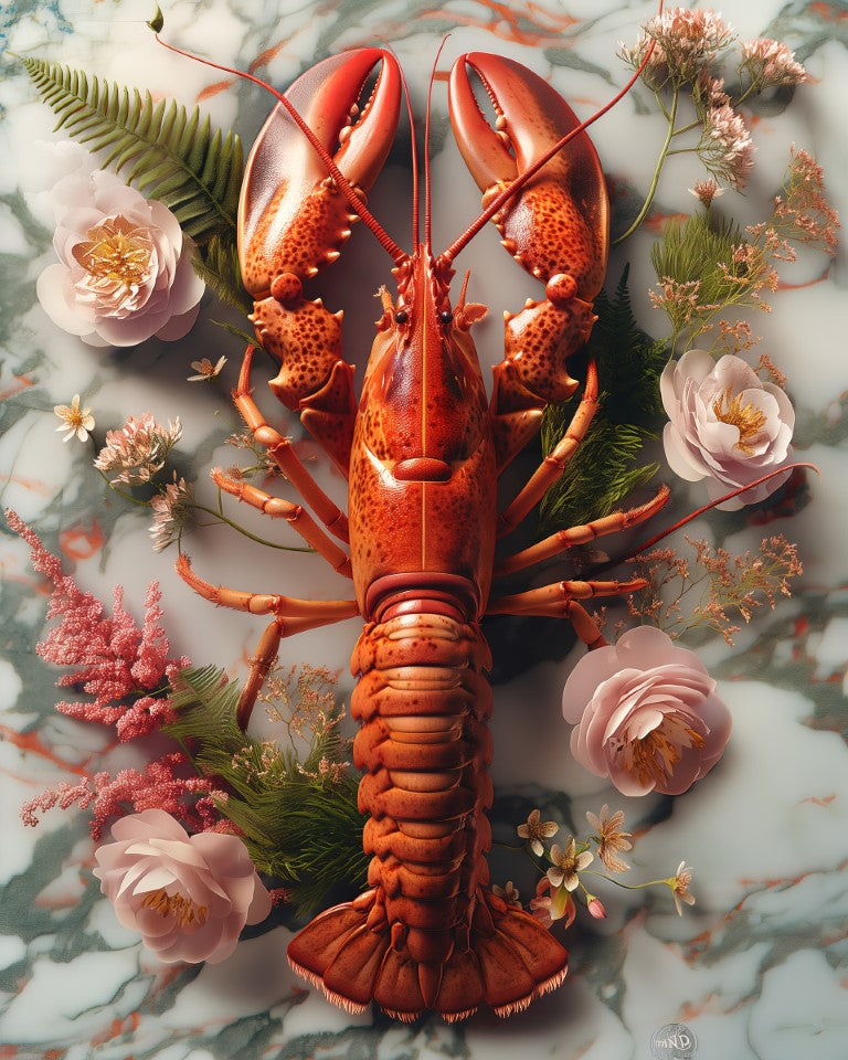 Lobster Red & Flowers