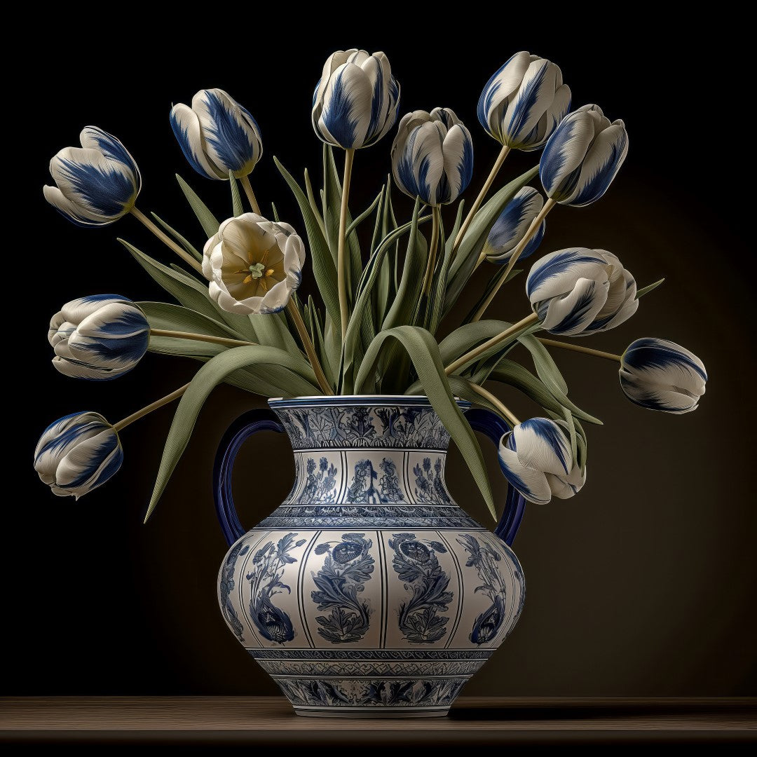 Tulip Elegance in Delft Blue Vase III