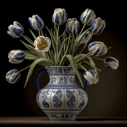 Tulip Elegance in Delft Blue Vase III