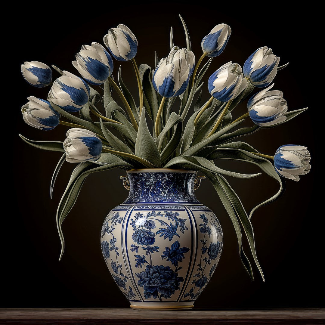 Tulip Elegance in Delft Blue Vase IV