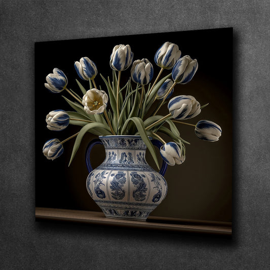 Tulip Elegance in Delft Blue Vase III