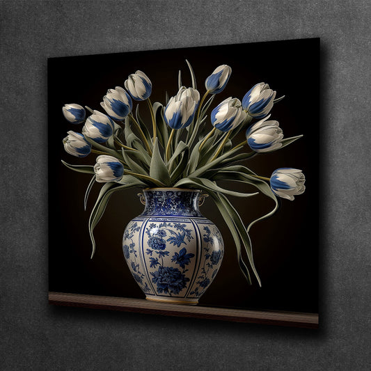 Tulip Elegance in Delft Blue Vase IV