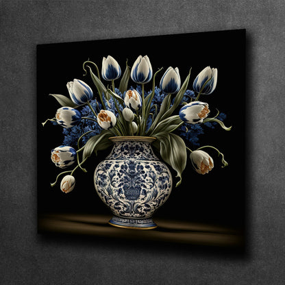 Tulip Elegance in Delft Blue Vase I
