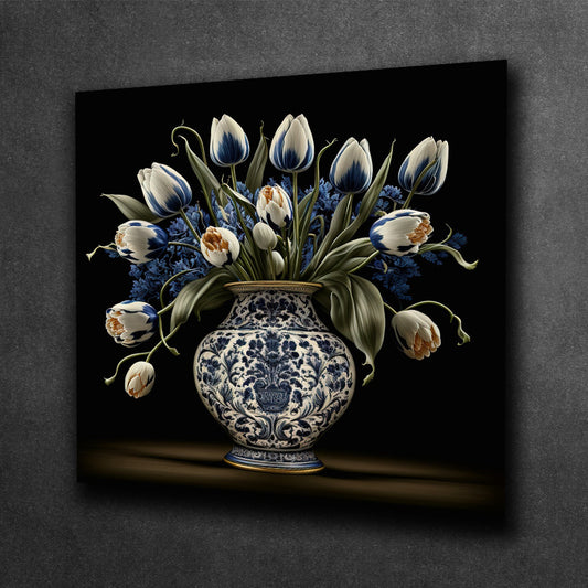 Tulip Elegance in Delft Blue Vase I