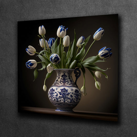Tulip Elegance in Delft Blue Vase II